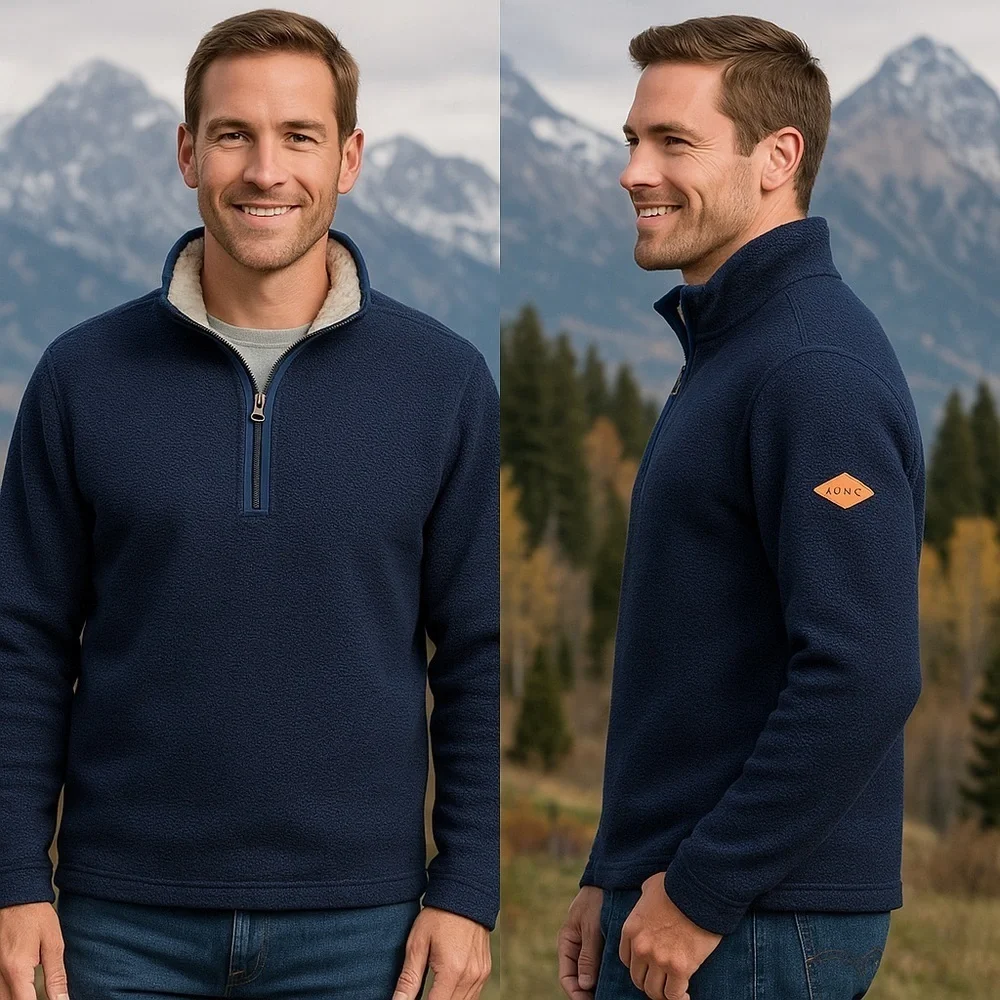 Orvis Men’s M Sherpa Lined Quarter Zip Navy Fleece Pullover Warm Outdoor Size M